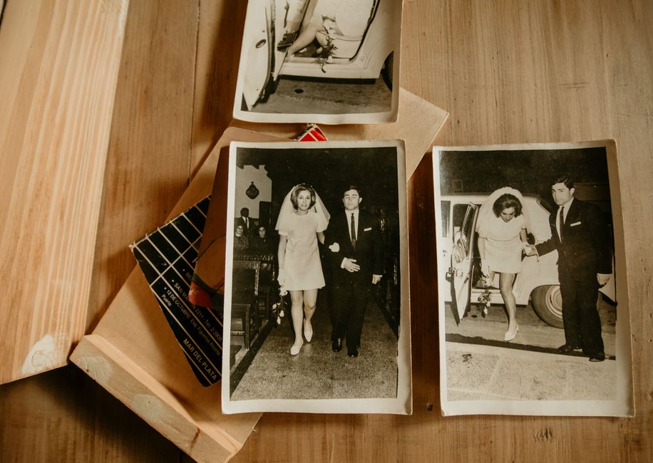 Wedding photo album showcasing engagement photos